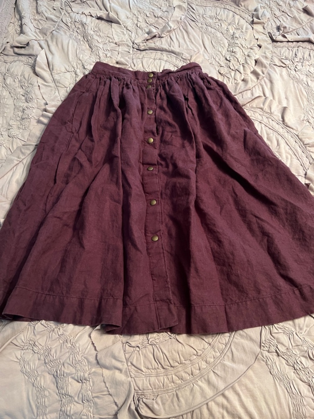 notPERFECTLINEN Plum Button-Front Linen Midi Skirt